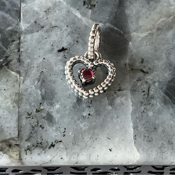 Pandora Beaded Heart Dangle Charm Dark Red - Picture 5 of 6